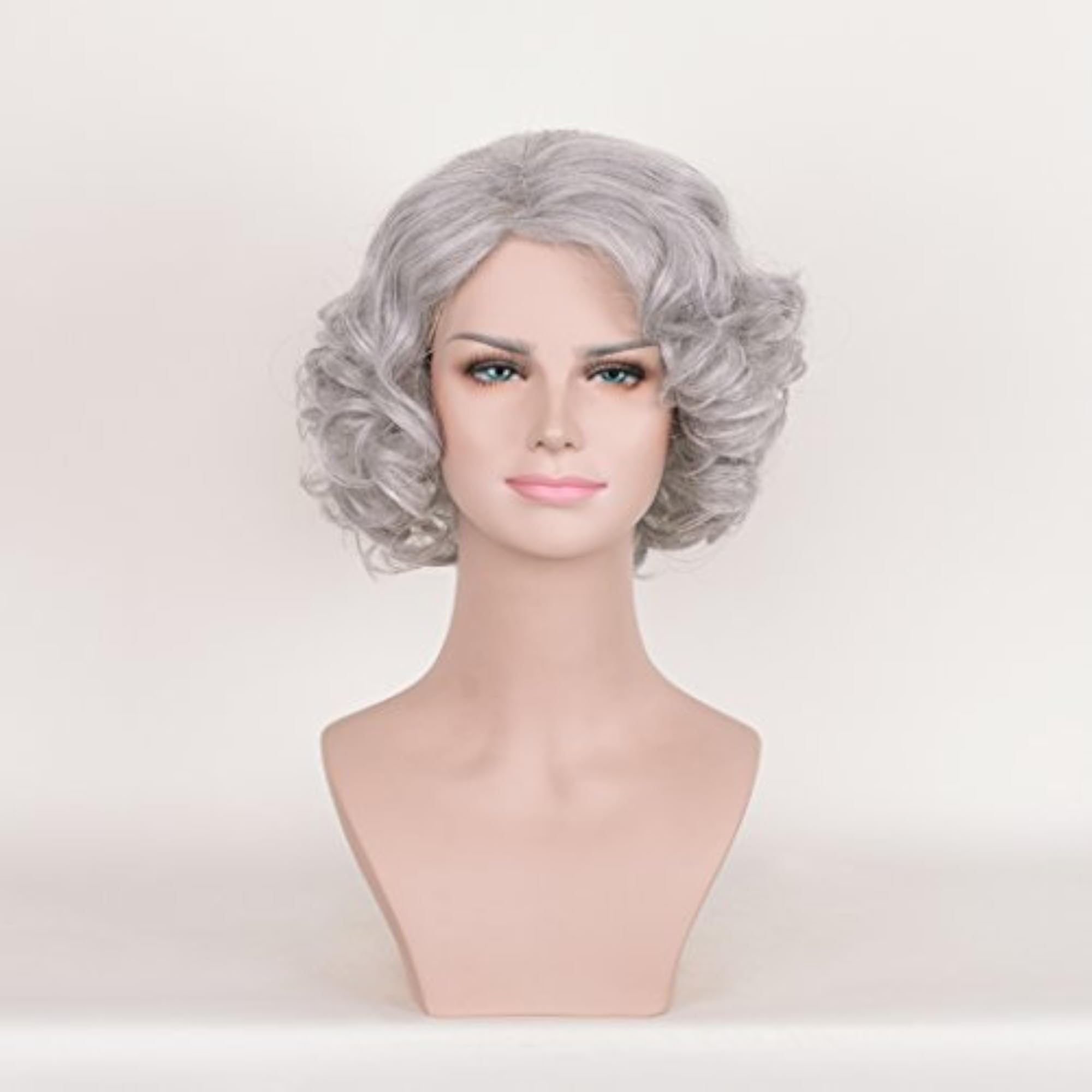Short Curly Silver Grey Glueless Lace Front Wig for Women