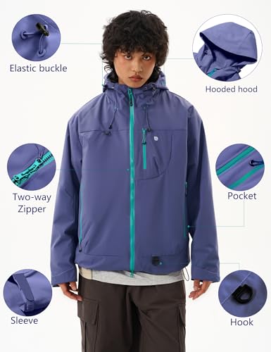 Image of Venzina Men's Waterproof Rain Jacket-Lightweight Windbreaker with Color Block Design, Breathable for Urban Outdoor, Daily Commuting I Fashion Unisex Couple Jacket