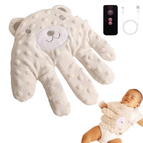 Image of Baby Soothing Palm, Baby Patter for Sleep, Startle Prevention Hand Glove Electric Hand Pillow Red Bean Filling Cute Soothing Palm for Newborns Girl oy (White Bear)