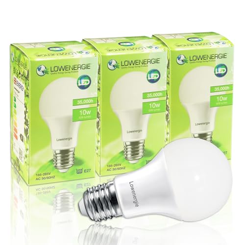 LOWENERGIE LED Light Bulbs 10W Edison Screw E27 Day White 6000K A60 GLS Lamps – Pack of 3 Energy-Saving Everyday Lighting [Energy Class F]