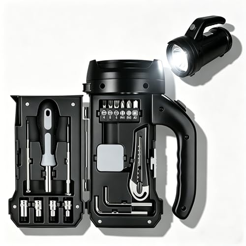YZÉ By Yizhe Flashlight Toolkit – 17-in-1 Multitool Set with a Flashlight, Emergency Repair Kit, Screwdriver, Sockets & Utility Knife for Home, Camping & Outdoor Adventure