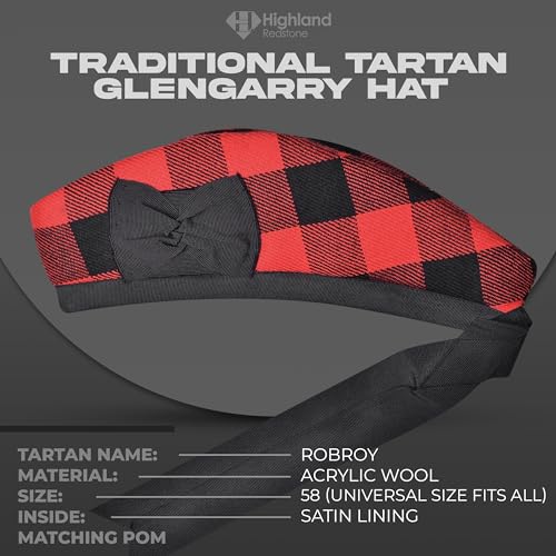 Image of Glengarry Cap-Traditional Scottish Hat, Acrylic Wool Tartan Glengarry hat, Kilts /Bagpipes Accessories