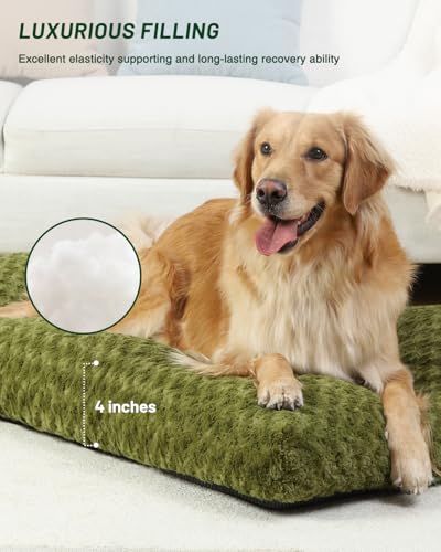 Image of KSIIA Washable Dog Beds Large Sized Dog Crate Bed Pet Mat 41 inchx27 inch Green | Deluxe Plush Comfy Kennel Pad, Anti-Slip Bottom,Deep Sleeping Mat for Large Dogs,Machine Washable for Easy Cleaning