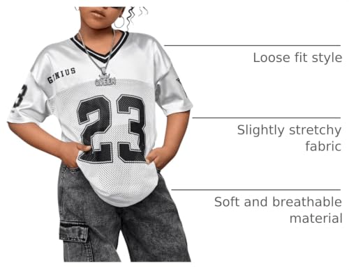 Image of WDIRARA Girl's Number Graphic Jersey Shirts Short Sleeve V Neck Tees Oversized T-Shirt Tops
