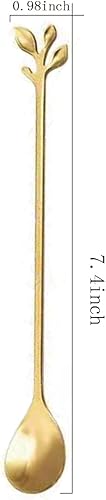 Miniatura 2 de Juego de cucharas de té helado de mango largo, cuchara de hojas de helado, cuchara agitadora de acero inoxidable, cucharas de café doradas para