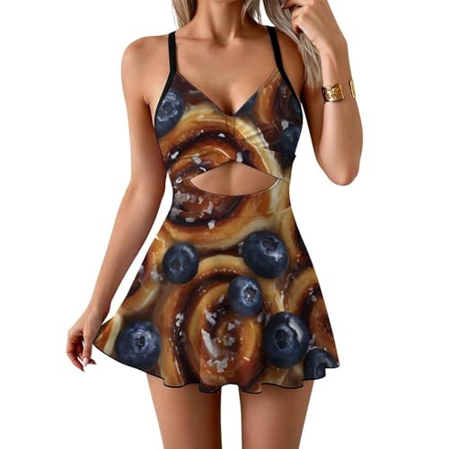 Traje de baño sexy para mujer con estampado de canela y arándanos espalda cruzada