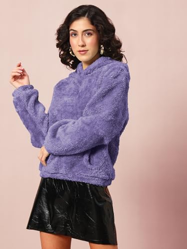 Image of THE DRY STATE Women's Basic Fit Teddy Fur Hoodie with Kangaroo Pocket