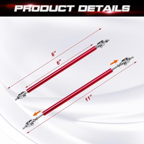 Image of Red Big Front Splitter Support Rods, Strut Rods for Cars Vehicles, 8''-11'' Automotive Replacement Bumper Lip Splitter Bars Fit Adjustable Universal Stylish-Look