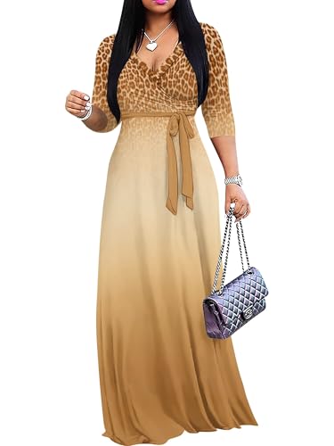 Image of PinkPatty Plus Size Dresses for Curvy Women V Neck Flowy Long Sleeves Wrap Maxi Dress Travel Vacation Outfits