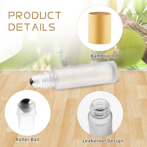 Cositina 24 Pcs 10ml/0.34oz Glass Roller Bottles Refillable Perfume Bottles with Roller Balls & Bamboo Lids for Travel Essential Oils - White Frosted3