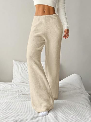Image of ZAFUL Women's Fuzzy Plush Pajama Pants Wide Leg Pj Bottoms Lounge Pants | Soft Fluffy Sleep Pants Drawstring Elastic Waist Teddy Pjs for Women No Pockets