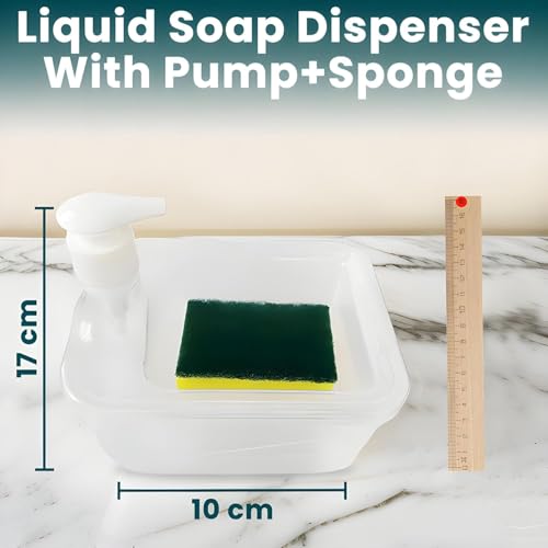 Image of Zuku Liquid Soap Dispenser for Kitchen Dishwash Liquid Soap Dispenser for Kitchen Sink Dish Washer Box Dispenser Liquid with Free Sponge(Transparent)