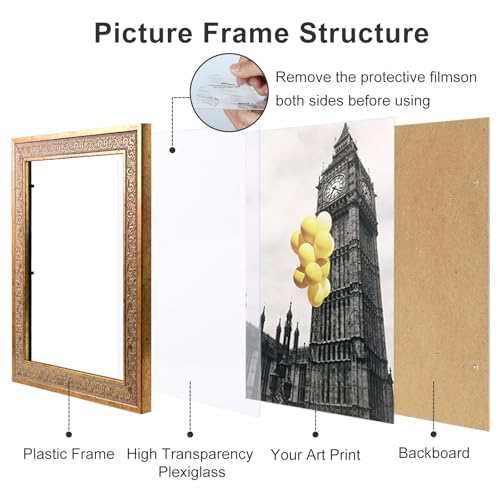 Image of 8x10 Vintage Picture Frames, Antique Frames,Ornate Picture Frames for Wall Decor,4 Pack Gold Frames,Distressed Gold