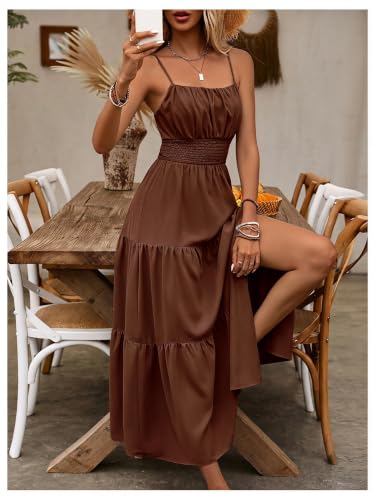 Image of BEAUDRM Women's Summer Maxi Dresses Boho Summer Wedding Guest Dress Beach Vacation Outfits Cruise Flowy Milkmaid Sundresses