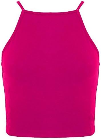 Womens Girls Bralet Cami Spaghetti Strap Vest Sleeveless High Neck 90'S Crop Top