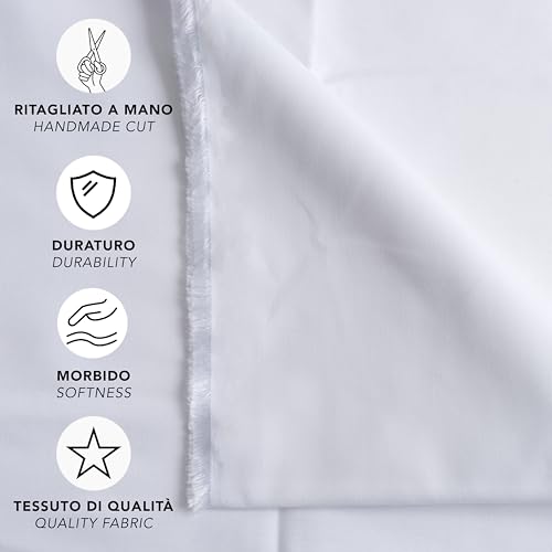 IPEA Baumwollstoff Popeline Weiß - 200 cm x 150 cm - Made in Italy - Meterware zum Nähen, Bekleidung, Futter, Wohnaccessoires, Patchwork, einfarbiger Stoff zum Nähen