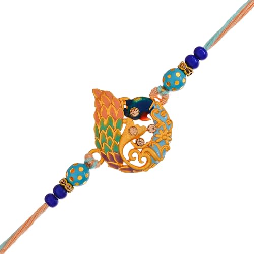 Image of eCraftIndia Designer Pearls Rakhi with Roli Chawal Pack and Raksha Bandhan Greeting Card