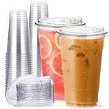 24 oz Clear Plastic Cup s with Strawless-Sip-Lids, 25 Sets Disposable Cups Plastic Iced Coffee Cup s, To Go Cups with Sip Through Lids for Smoothie, Milkshake, Cold Drinks for Party, Wedding, Event