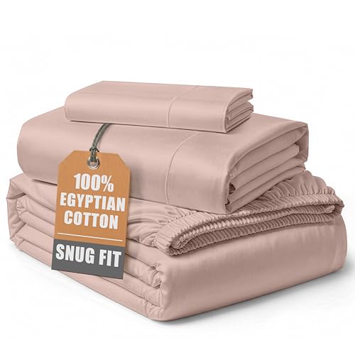 Image of LANE LINEN Twin XL Sheets Deep Pockets Egyptian Cotton Sateen - Sepia Rose | Pink Twin XL Sheets - 3-Piece Set, Ideal For Dorms And Adjustable Beds, For A Luxurious Night's Sleep, Luxe Sheen