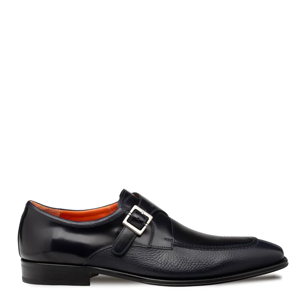 Mezlan Pego Monk Strap Handmade Mens Dress Shoes in Deerskin and Calfskin with Apron Toe and Full Leather