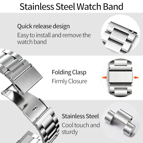 Image of BINLUN Stainless Steel Watch Band Replacement Brushed Finish Metal Watch Straps for Men and Women 20mm /22mm /24mm