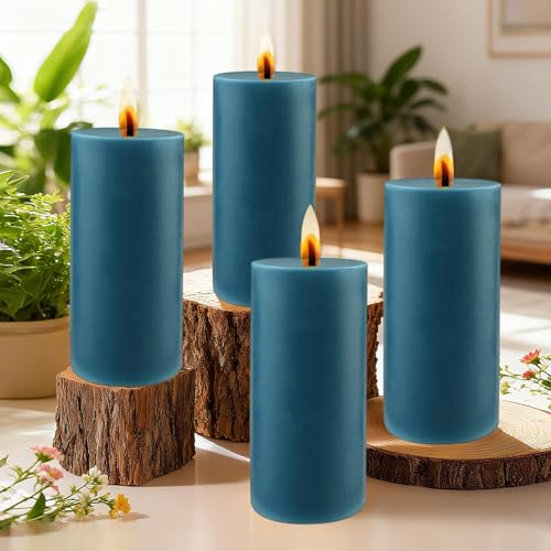 4 Stück Stumpenkerzen, Stumpenkerzen Blau Höhe 10 cm Ø 5 cm, Lange...