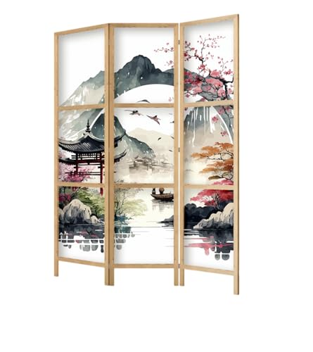framed concept - Paravent Raumteiler aus Holz 135x172 cm, 3-teilig, einseitig, im orientalischen Stil