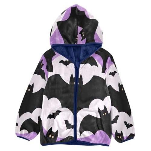 Bats Flying Against Purple Background Toddler Fleece Jacket Girl Boys Hooded Fleece Jacket Coat Warm