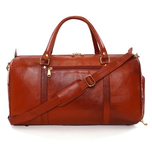 Image of RICHSIGN Leather Accessories 24 litres Duffle Bags for Men Travel (Weight-1 KG /1000 GR)(Dimension = H- 12 x L- 20 x W- 8 Inch) (U TAN)