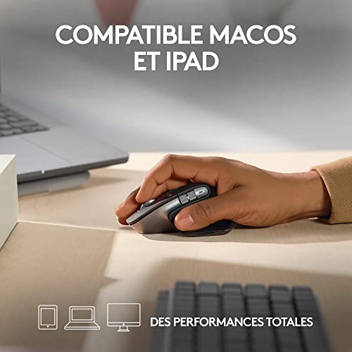 Logitech MX Master 3S pour Mac - Souris Bluetooth Sans Fil avec Défilement Ultra-Rapide, Ergonomique, DPI 8K, Suivi sur Verre, Clics Silencieux, USB-C, Apple, iPad - Space Grey