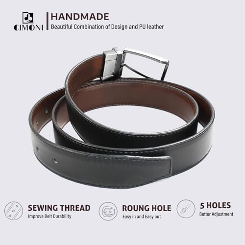 Image of CIMONI Reversible Leather Belt for Men | Genuine Leather & Vegan Leather Pin Buckle Belt | Classic Black /Brown Adjustable Belt for Formal, Business, Office & Casual Wear
