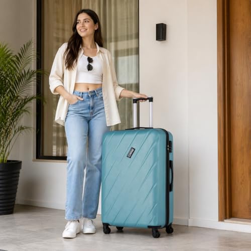 Image of CONWAY 55cm Cabin Trolley Bag, ABS Hard Shell Luggage Trolley Bags, 8 Spinner Wheels, TSA Lock, Lightweight Suitcase for Travel - Teal