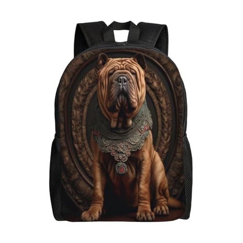 Comfort Fit Unisex Sharpei Dog Portrait Jewel Backpack Durable for Daily Commute & Travel Adventures 16 Inch