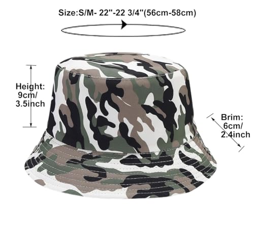 Image of Quanhaigou Bucket Hat for Men Women,Packable Reversible Printed Sun Hats,Fisherman Outdoor Summer Travel Hiking Beach Caps (Camo White)
