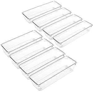 LotFancy 8 Pack Clear Plastic Drawer Organizers, 9.2”×3”×2”, Food Grade Storage Trays, Non-Slip Storage Bins for Kitchen Utensil, Silverware Cutlery, Bathroom, Office Desk, Makeup, Jewelry