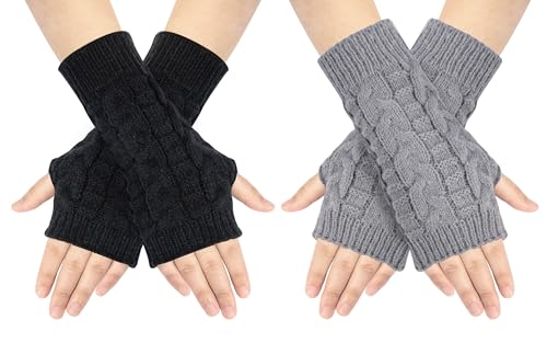 Chalier Fashion Fingerlose Handschuhe Armstulpen Damen,Winter Halb Fingerhandschuhe Winterhandschuhe, Wärmer Strick Kurzer Gestrickte Fingerlose Fäustlinge