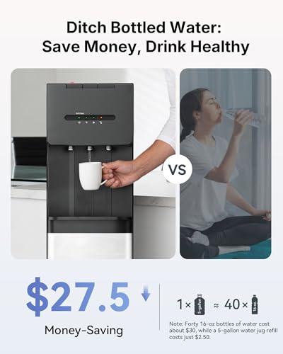 Image of Self Cleaning Bottom Loading Water Cooler Dispenser for 3 & 5 Gallon Bottles - Hot, Cold & Room 3 Temperature, Child Safety Lock, LED Indicator Light, Ideal for Kitchen & Office, Black