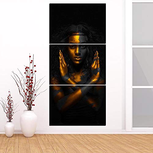 Affiche femme africaine noire en 3 pièces avec impression HD sur toile durable