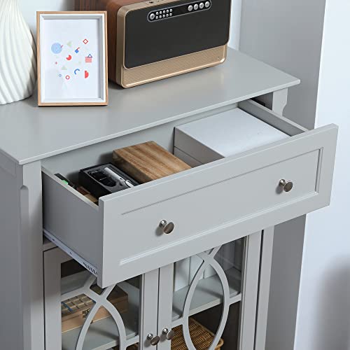 Homcom Sideboard Buffet Cabinet, Kitchen Storage Cabinet, Accent Cabinet With Drawer, Double Glass Doors And Adjustable Shelves For Living Room, Bedroom, Entryway, Light Grey #TOP7