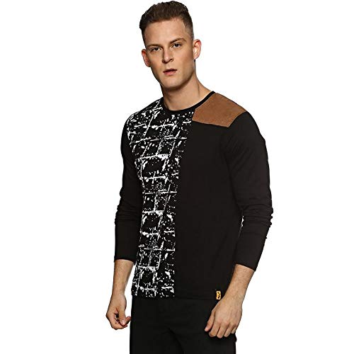 Image of CAHOOT Self Design Men Round or Crew Brown Black T-Shir