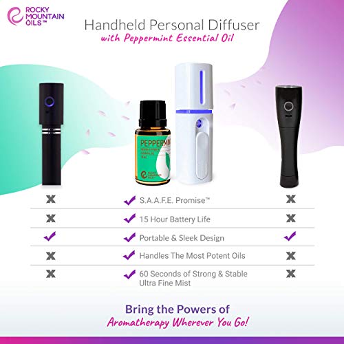 Rocky Mountain Oils Handheld Personal Essential Oil Diffuser & Peppermint Essential Oil - 100% Pure And Natural Aromatherapy Essential Oils For Diffusers, Topical, And Home - 15Ml #TOP1