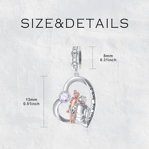 Image of PROESS Father Mother Daughter Charm fit Charms Bracelet Sterling Silver Charms for Bracelets Birthday Valentines Day Gifts for Daughter Mother Lover