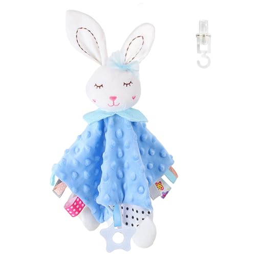 Image of Bunny Lovely Soothing Blanket with Tags Teether Bunny Blanket Soft Baby Blankets for Boys and Girls Baby Stuff for Newborn Toys Snuggle Toy Baby Lovey Dotted Toy Rabbit Animal Blue