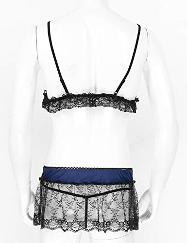 Lejafay Men's Sissy Lingerie Set Crossdressing Nightwear Ruffle Wirefree Bra with Skirted Panties4
