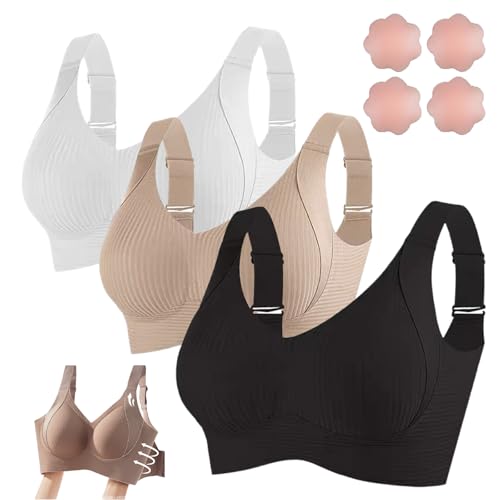 Submarinen-S Bra, Sentdream Women's Super Firming Wire-Free Push Upm, 3 PCS Solid Adjustable Wireless Liftbra