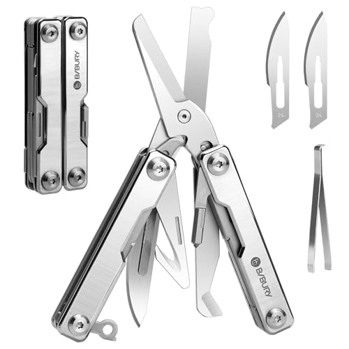 BIBURY Mini Multitool BI2052A, 8 in 1 Keychain EDC Scissors w/Window Breaker, Seat Belt Cutter, Bottle Opener for Outdoor Survival, Mini Multi Tool with Pocket Clip, Gifts for Men and Women