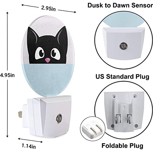 Image of Cat Lamp Cartoon Black Cat Big Eyes Cute Kitten Animal Plug-in Night Lights with Dusk-to-Dawn Sensor for Bedroom, Bathroom and Living Room 0.5W Sleep Friendly for Women /Girls /Boys