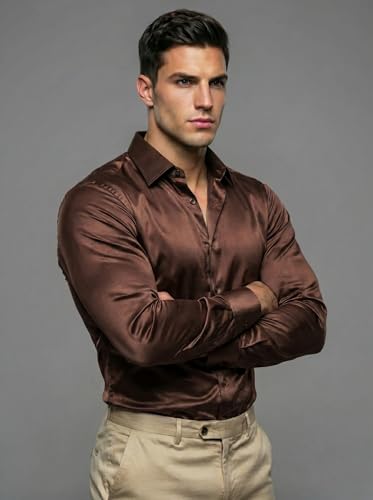 Image of Diverse Men's Satin Casual Shirt | Premium Solid Poly Satin | Wrinkle-Free, Full Sleeve Regular Fit Office, Business Wear