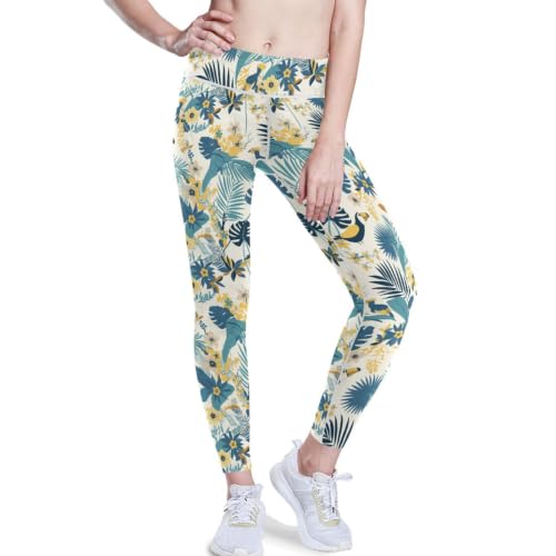 Mallas para levantamiento de glúteos y pantalones de yoga con diseño de hojas exóticas XS-XXL