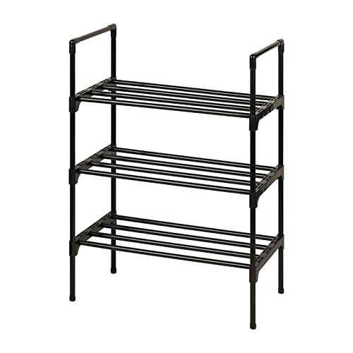 MAYHALIN Small Shoe Racks 3-Tier Narrow Shoe Racks Kids Stackable Sturdy Metal Standing VerticalShoe Racks Organizer Storage for 6 Pairs, Organizador de Zapatos, for Entryway, Closet, Black